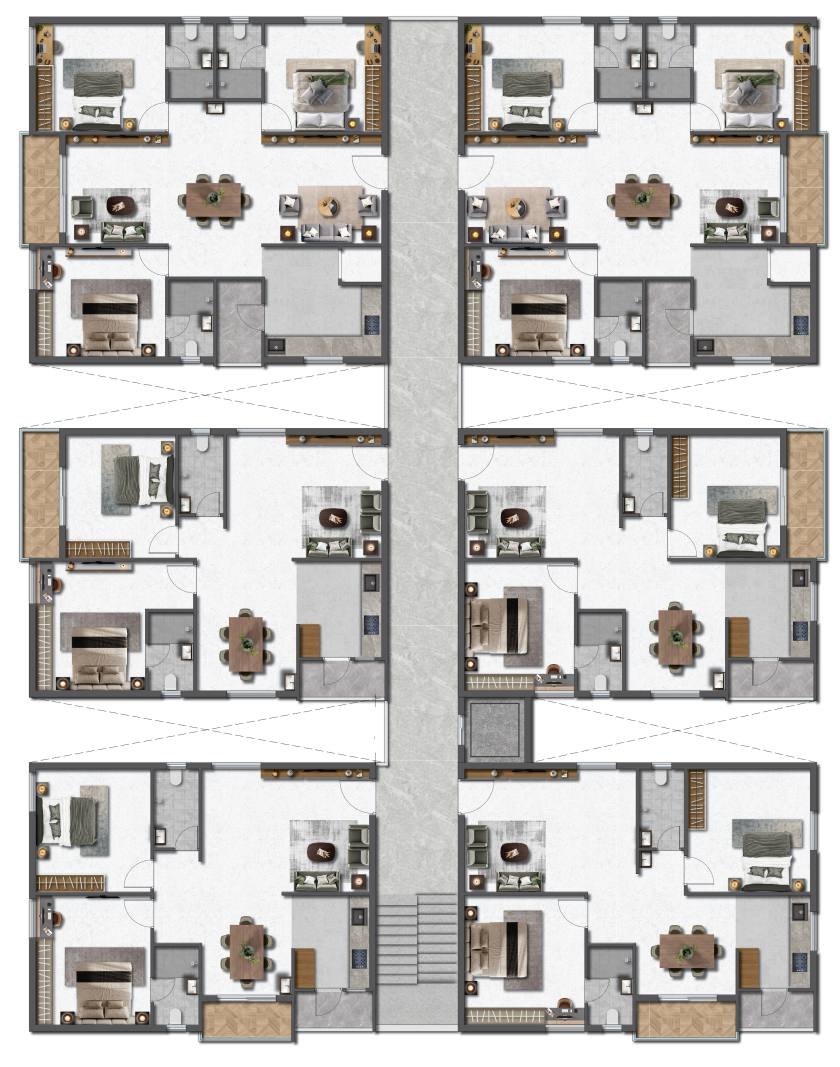 Typical floor plan of Block A at Arkala Courtyard with 2 BHK and 3 BHK units