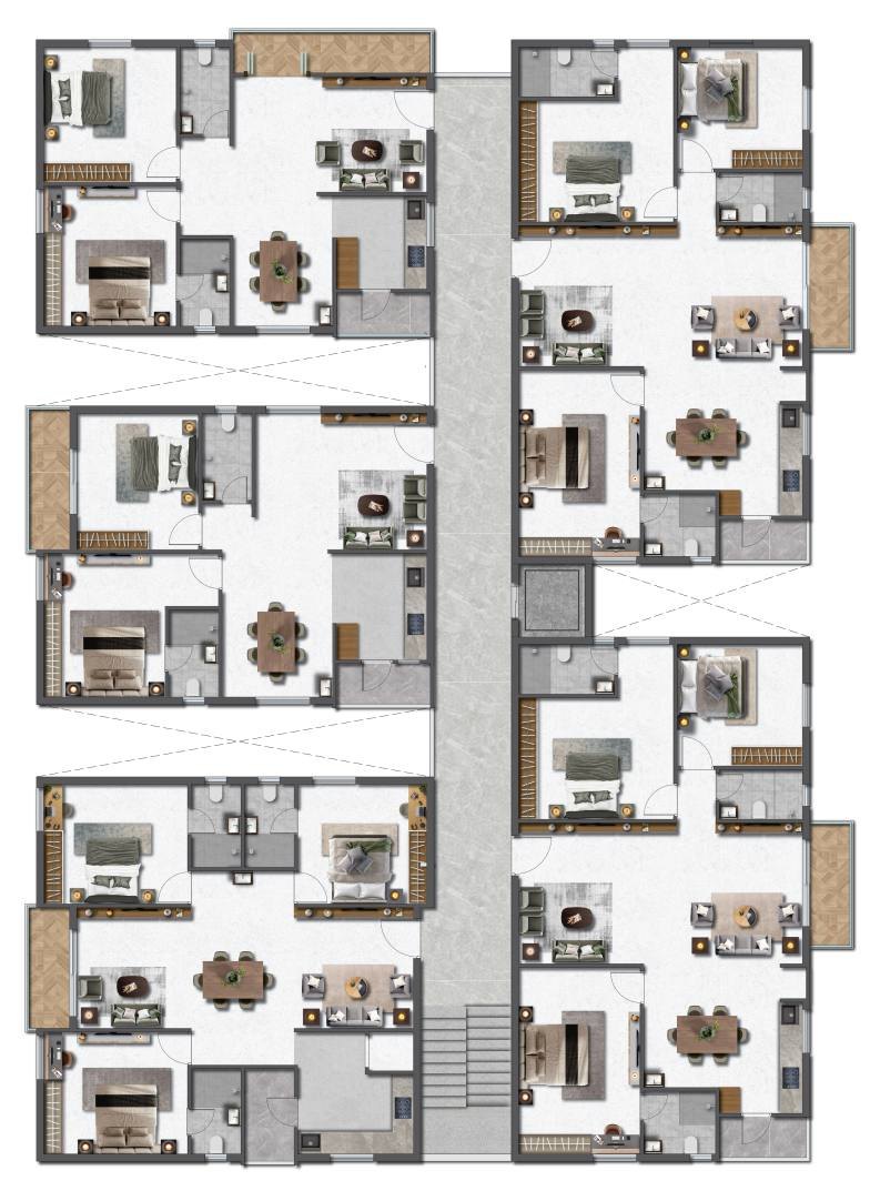 Typical floor plan of Block D at Arkala Courtyard with 1682 sq.ft. 3 BHK units